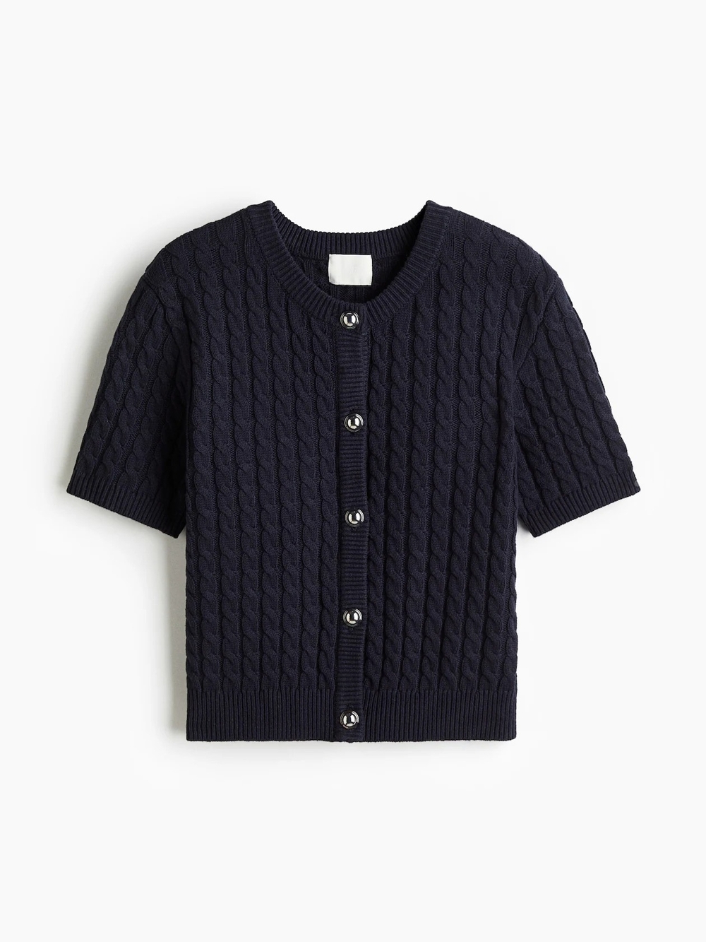 H&M Navy Cable-Knit Short Sleeve Cardigan